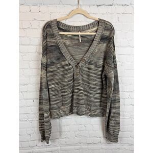 FREE PEOPLE gray brown cotton striped oversized knit sweater pullover M NWOT